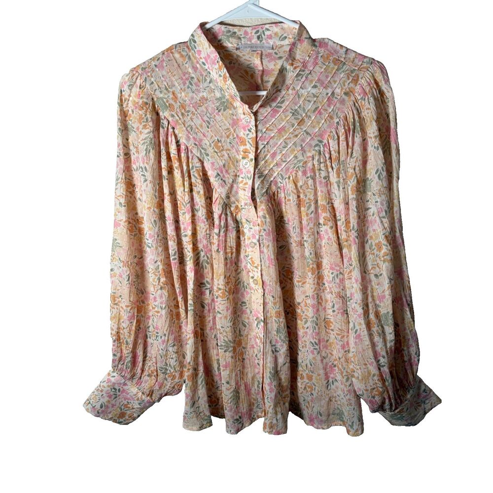 Olivaceous Blouse Women's Large Pastel Colorful Sheer Long Sleeve Cottage Top